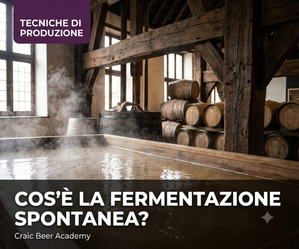ALT Coolship utilizzato per la fermentazione spontanea della birra in un birrificio belga TITLE Fermentazione spontanea della birra CAPTION Il raffreddamento del mosto nel coolship rappresenta una fase fondamentale della fermentazione spontanea. DESCRIPTION Immagine della guida dedicata alla fermentazione spontanea della birra. cos'è la fermentazione spontanea